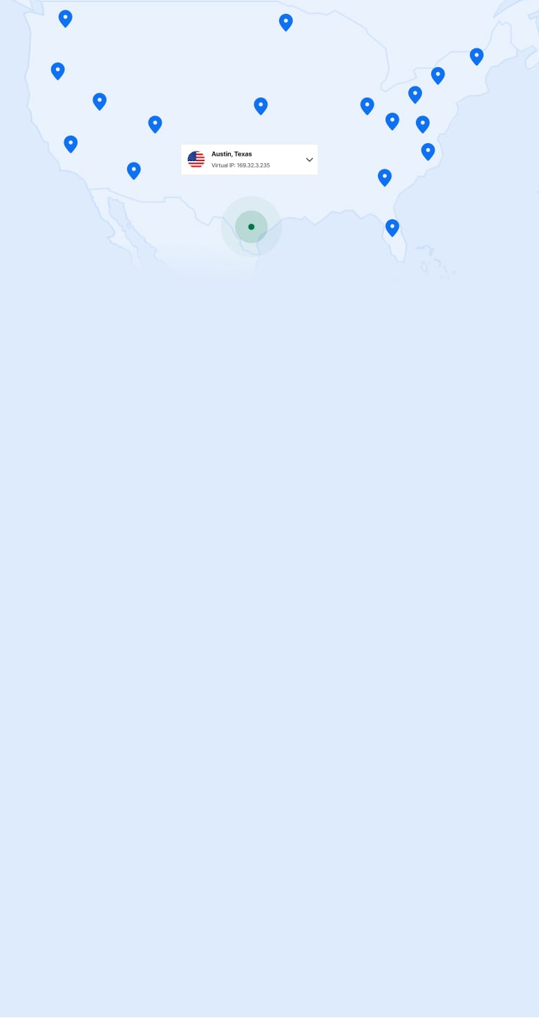 Kort over USA med kortnåle, der markerer serverplaceringer