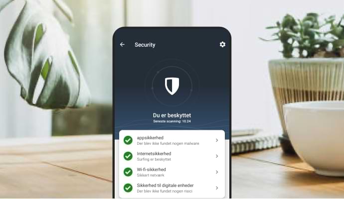 Mobiltelefon, der viser Norton Mobile Security-appen