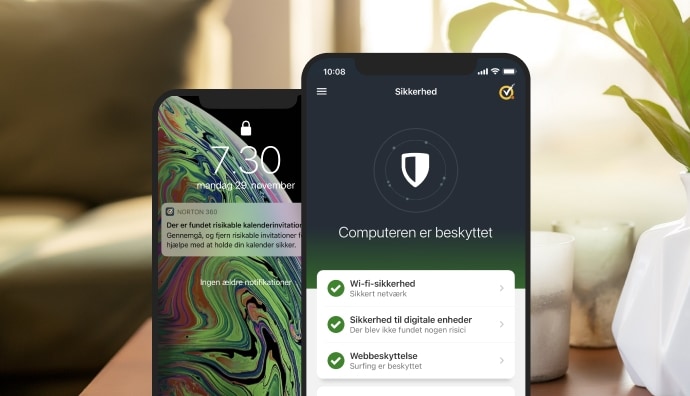 Mobile Security-appen vises på to mobilenheder